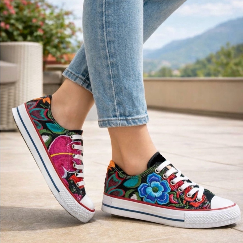 Vibrant Floral Embroidered Sneakers